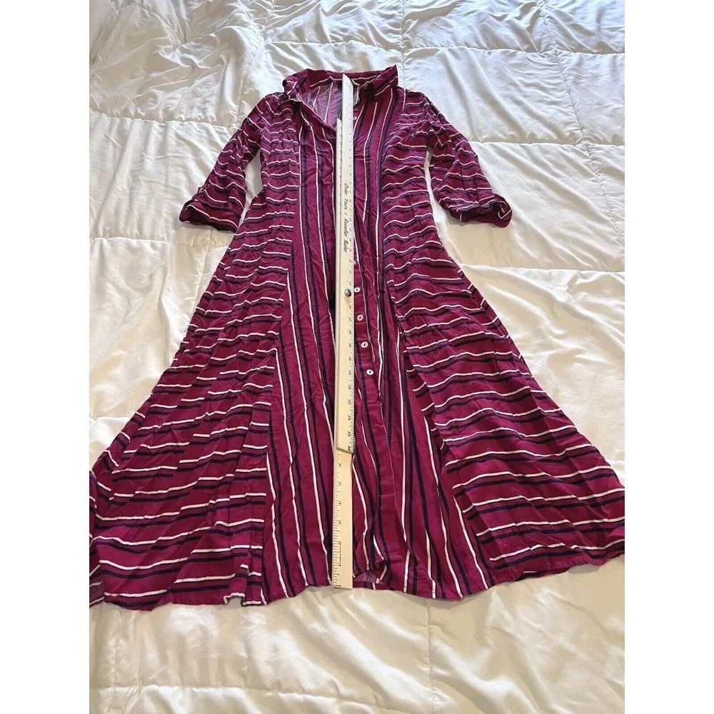 Cover Story Womens Maxi Dress Burgundy Red Striped Size M 3/4 Sleeve Button Up - Picture 9 of 10